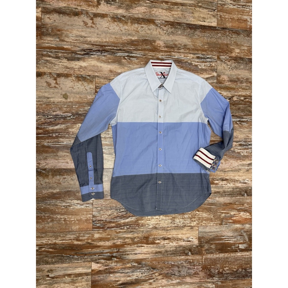 Mens Robert Graham Colorblock Long Sleeve Flip Cuff Dress Shirt Size Large Blue